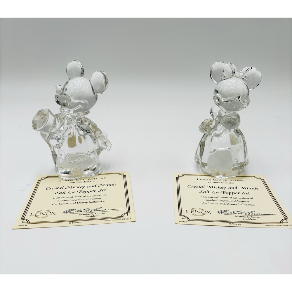 Lenox Disney Crystal‎ Mickey Minnie Salt Pepper Shakers Germany w COA Set